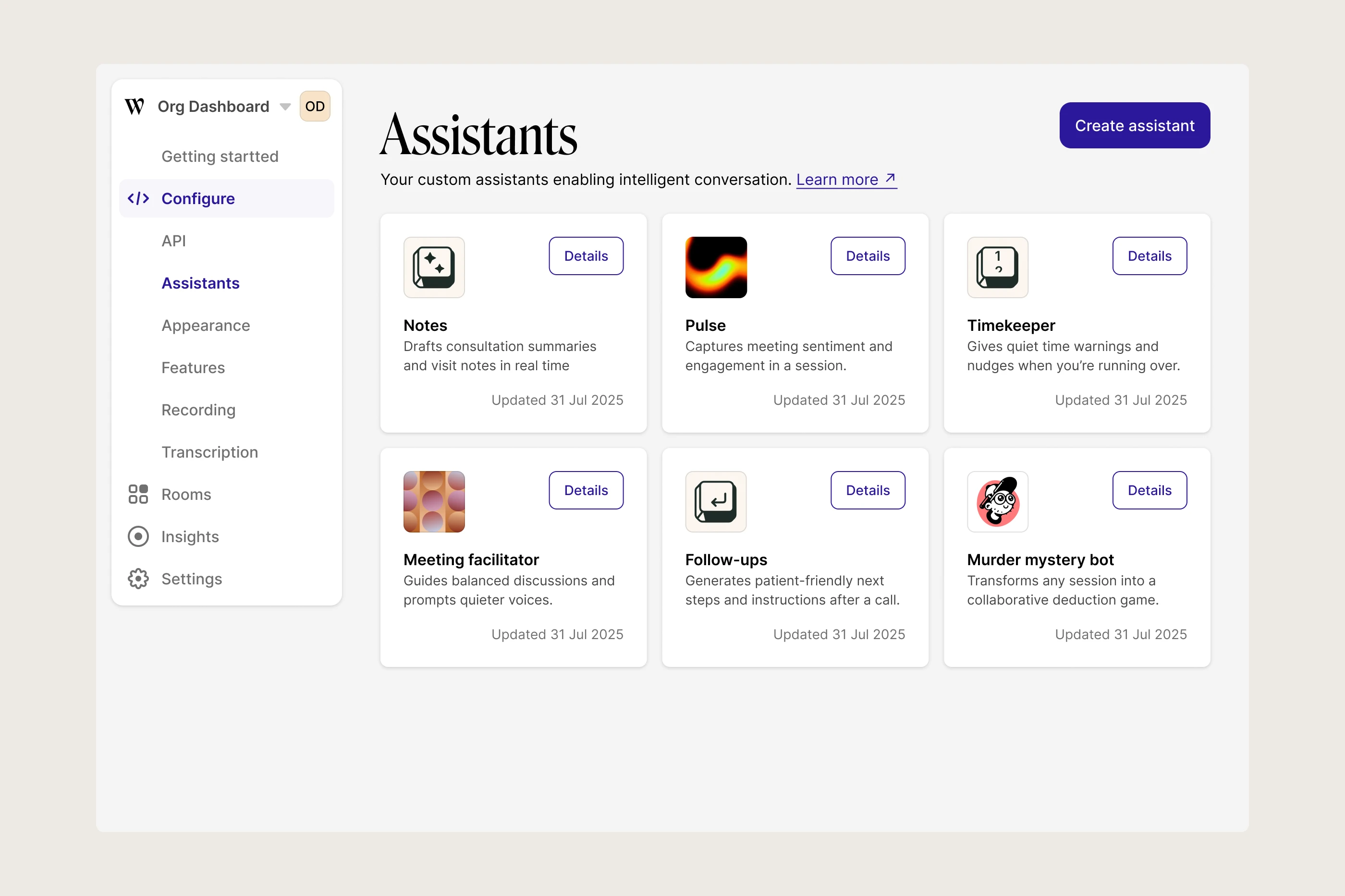 Dashboard configuration view