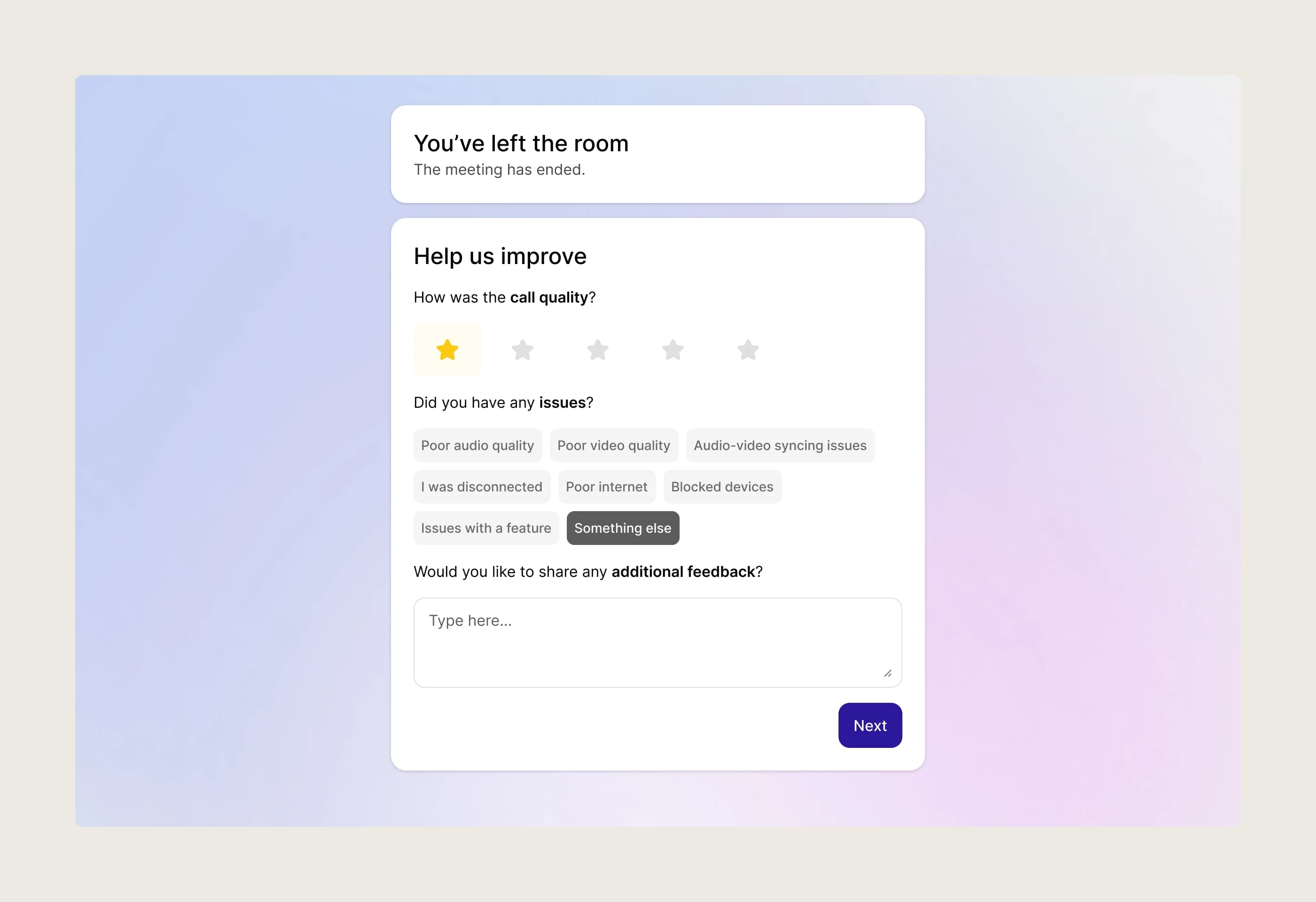 Session ratings interface